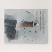 Een enorme golf raakt een vuurtoren in Schotland Legpuzzel (Horizontaal)