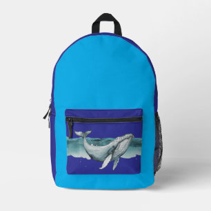 Een enorme walvis bedrukte rugzak
