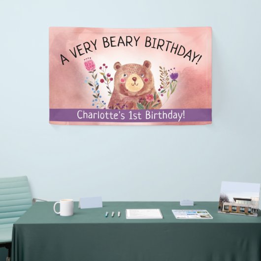 Een erg beary verjaardag | Schattig Beer Kind Verj Spandoek (Beurs)