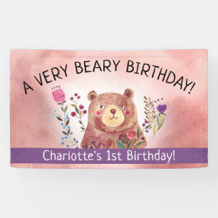 Een erg beary verjaardag   Schattig Beer Kind Verj Spandoek