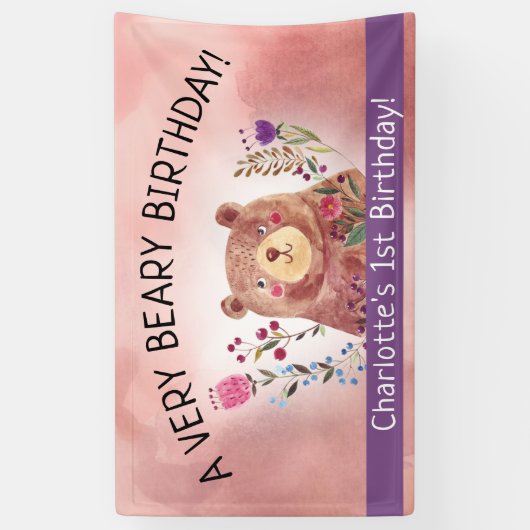 Een erg beary verjaardag | Schattig Beer Kind Verj Spandoek (Verticaal)
