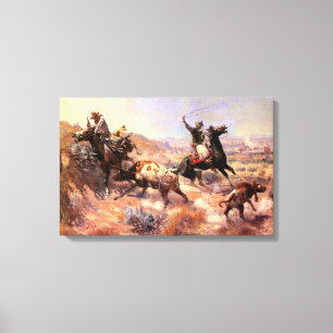 Een ernstig probleem door Charles M. Russell Canvas Afdruk