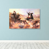 Een ernstig probleem door Charles M. Russell Canvas Afdruk (Insitu (Houten vloer))