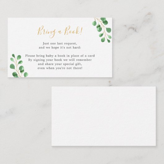 Een eucalyptusboek baby shower informatiekaartje (Voorkant / Achterkant)