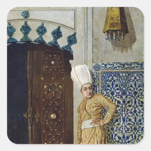 Een eunuch voor de deur van de harem vierkante sticker (Voorkant)