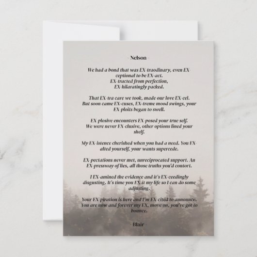 Een EX Story Breakup Kaart (Voorkant)
