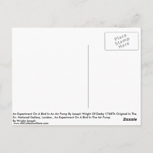 Een experiment op een vogel in een luchtpomp briefkaart (Achterkant)