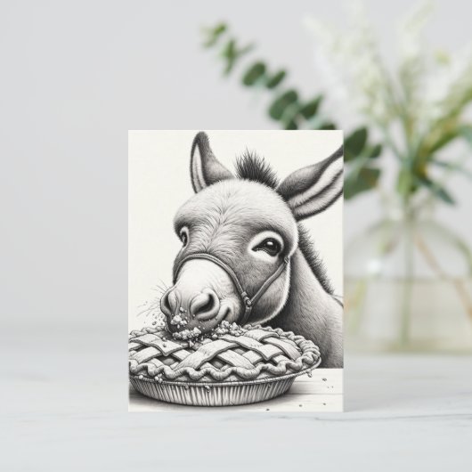 Een ezel steelt taart briefkaart (Staand voorkant)