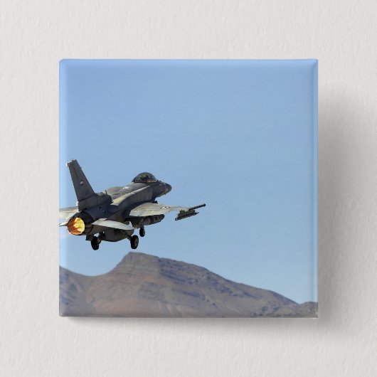 Een F-16E uit de Verenigde Arabische Emiraten Vierkante Button 5,1 Cm (Voorkant)