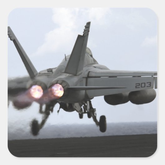 Een F/A-18E Super Hornet-draagraketten Vierkante Sticker (Voorkant)