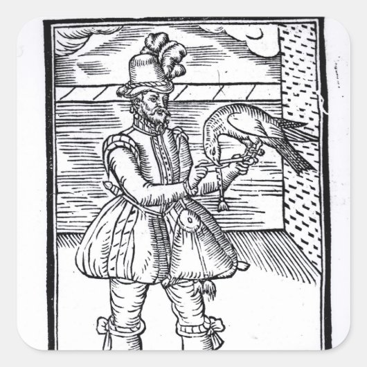 Een Falconer met zijn Goshawk Vierkante Sticker (Voorkant)