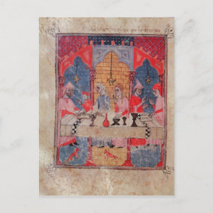 Een familie die bij de lijst van Passover wordt ve Briefkaart