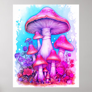 Een Familie Paddenstoelen Witte Achtergrond Aan ee Poster
