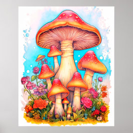 Een Familie Paddenstoelen Witte Achtergrond Aan ee Poster