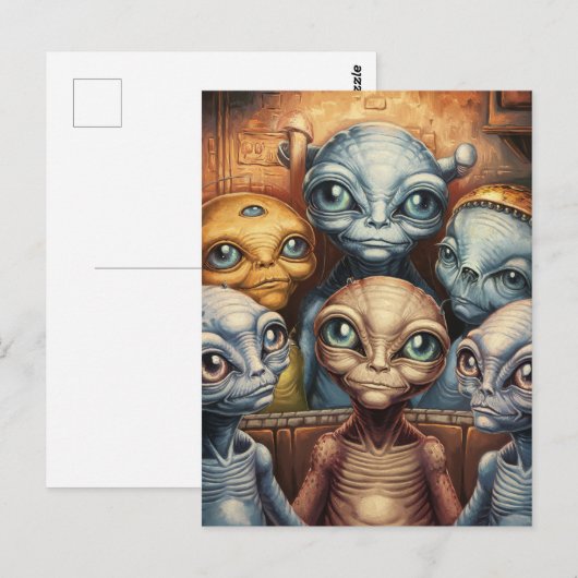 Een familie van aliens briefkaart (Voorkant / Achterkant)