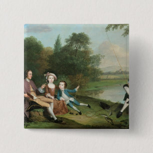 Een familie van Anglers, 1749 Vierkante Button 5,1 Cm