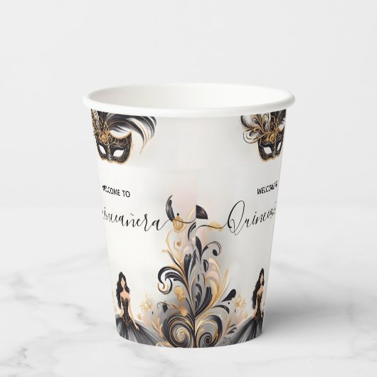 Een Fancy Prom Mask Fun Masquerade Ball Quinceaner Papieren Bekers (Achterkant)