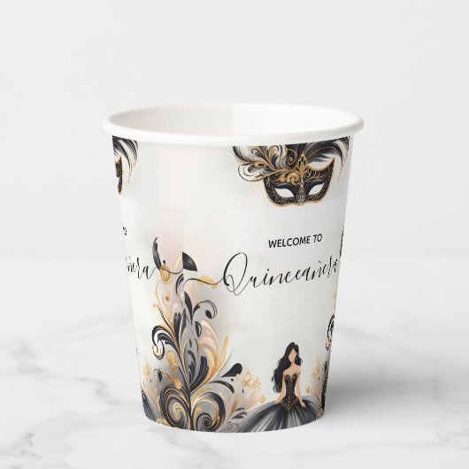 Een Fancy Prom Mask Fun Masquerade Ball Quinceaner Papieren Bekers (Links)