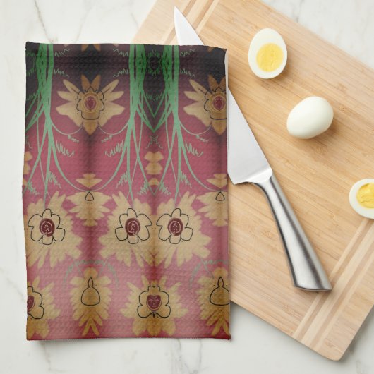 Een Fancy Rozen schuur rode theedoek (Quarter Fold)