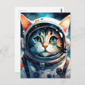 Een fantasie kat astronaut briefkaart (Voorkant / Achterkant)