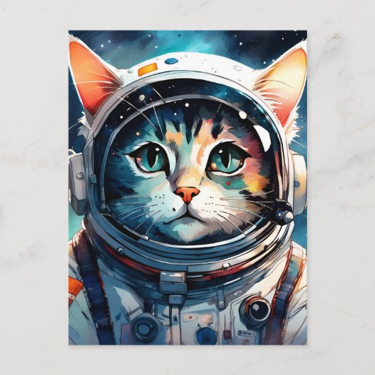 Een fantasie kat astronaut briefkaart (Voorkant)