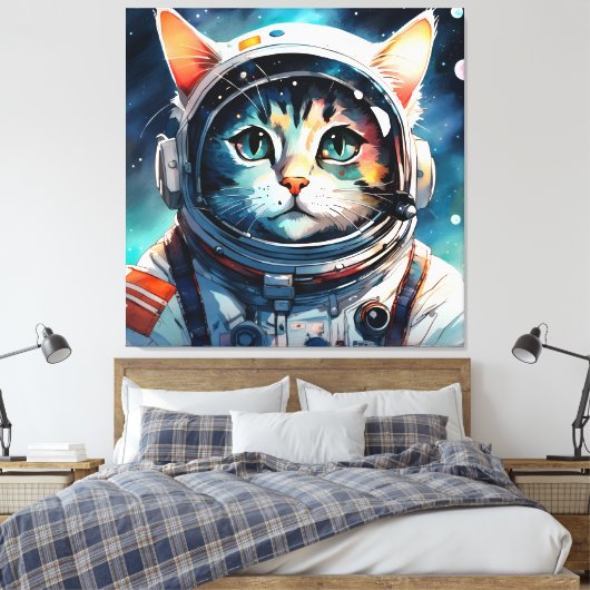 Een fantasie kat astronaut canvas afdruk (Insitu (Slaapkamer))
