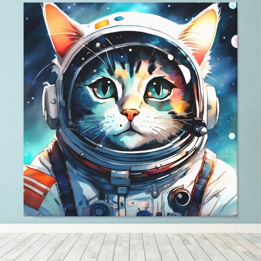 Een fantasie kat astronaut canvas afdruk (Insitu (Houten vloer))