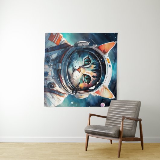 Een fantasie kat astronaut wandkleed (In Situ (horizontaal))