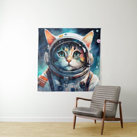Een fantasie kat astronaut wandkleed (In situ)