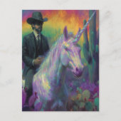 Een fantasie man rijden op een eenhoorn briefkaart (Voorkant)