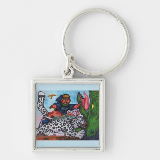 een fantasiejongen die met een kat strijdt tegen d sleutelhanger (Voorkant)