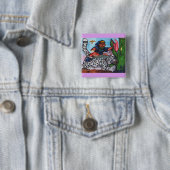 een fantasiejongen die met een kat strijdt tegen d vierkante button 5,1 cm (In situ)