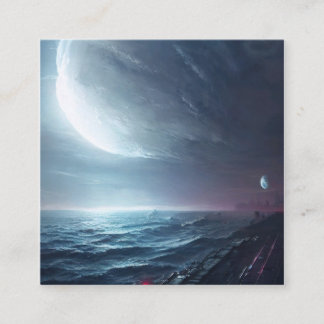 Een fantasieplaats met een grote gloeiende maan vierkante visitekaartje