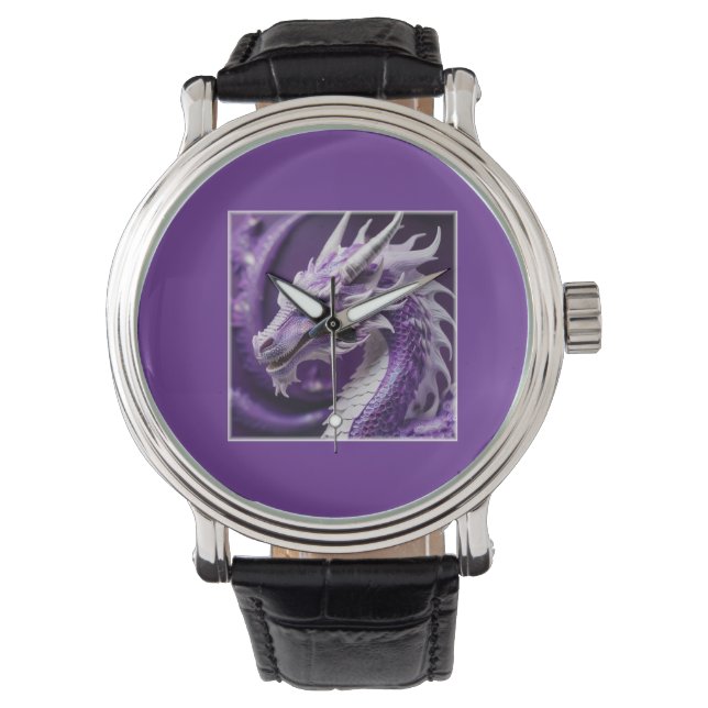 Een fantasieportret van een Paarse en witte draak Horloge (Voorkant)