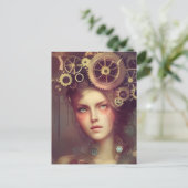 Een fantasievrouw met steampunk tandwielen op haar briefkaart (Staand voorkant)
