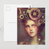 Een fantasievrouw met steampunk tandwielen op haar briefkaart (Voorkant / Achterkant)