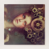 Een fantasievrouw met steampunk tandwielen op haar legpuzzel (Horizontaal)