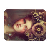 Een fantasievrouw met steampunk tandwielen op haar magneet (Horizontaal)