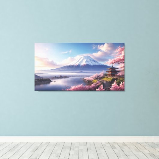 Een fantastisch olieverfschilderij van de berg Fuj Canvas Afdruk (Insitu (Houten vloer))