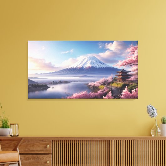 Een fantastisch olieverfschilderij van de berg Fuj Canvas Afdruk (Insitu (Woonkamer))