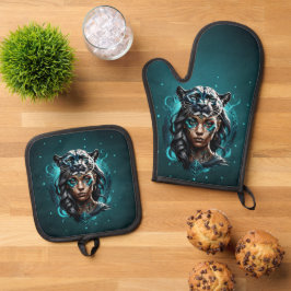 Een fascinerende fantasie vrouw ovenwant & pannenlap set