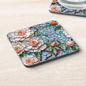 Een  faux mozaïek bloemenpatroon bier onderzetter (Linkerzijde)