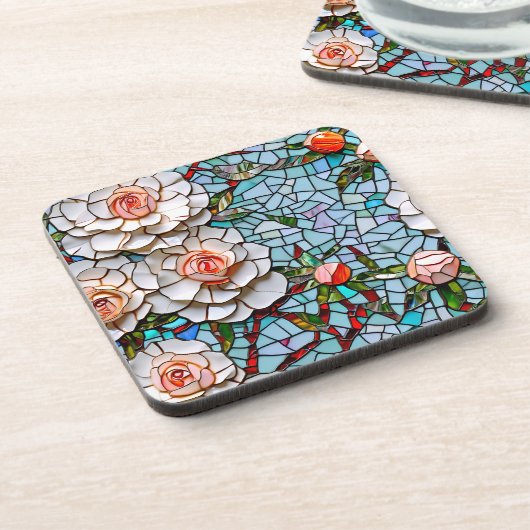 Een  faux mozaïek bloemenpatroon bier onderzetter (Linkerzijde)