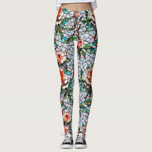 Een faux mozaïek bloemenpatroon leggings