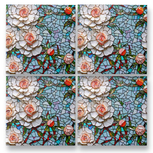 Een faux mozaïek bloemenpatroon tegeltje