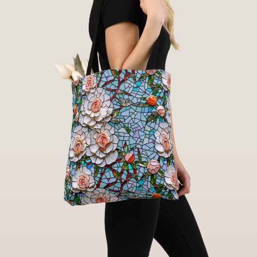Een faux mozaïek bloemenpatroon tote bag (Dichtbij)