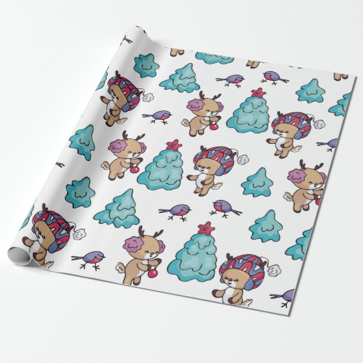 Een Fawn en Bird Wrapping Papier (Uitgerold)