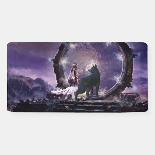 Een fee en een donkere wolf spandoek (Horizontaal)