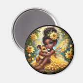 Een fee en haar Leeuw Cub - Geel - Magneet (Voorkant / Achterkant)