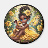 Een fee en haar Leeuw Cub - Geel - Magneet (Voorkant)